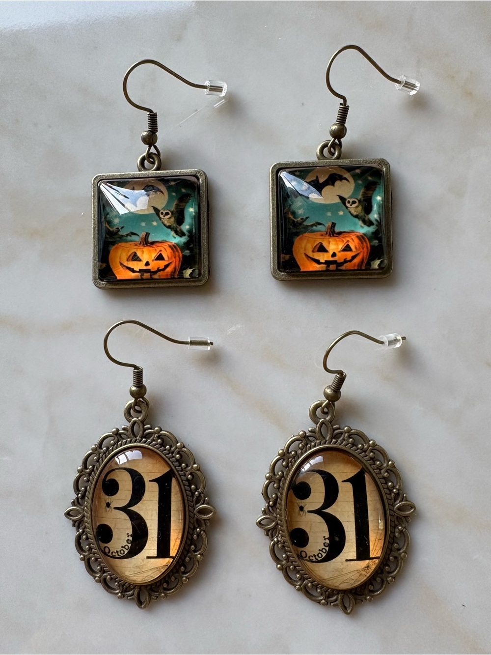 Halloween Pumpkin & 31 Vintage-Style Drop Earrings - Orange/Black